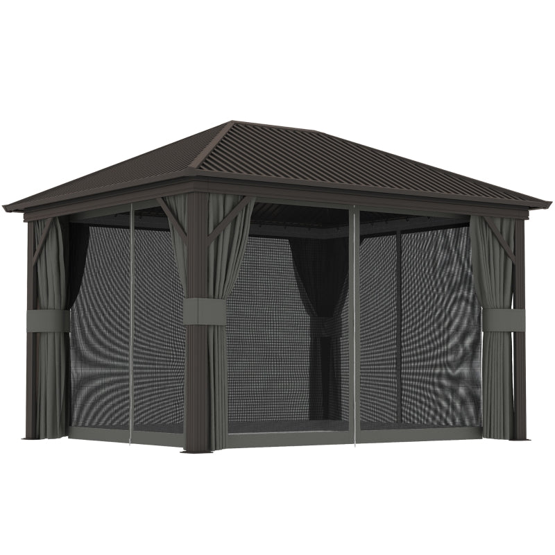 Dark Grey 3.6m x 3m Aluminium Frame Hardtop Gazebo with Accessories