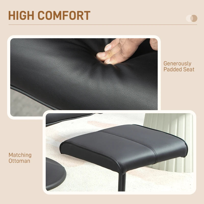 Faux Leather Reclining Chair with Footstool in Black - Stylish Comfort for Your Living Room