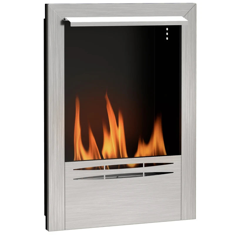 Stainless Steel Indoor Ethanol Fireplace Insert Bioethanol Burner 0.9L Volume 48x59cm Silver