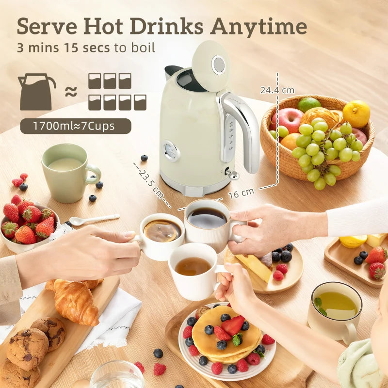 Retro 3000W Grey Kettle and Toaster Set - Stylish Kitchen Appliances for Modern Homes