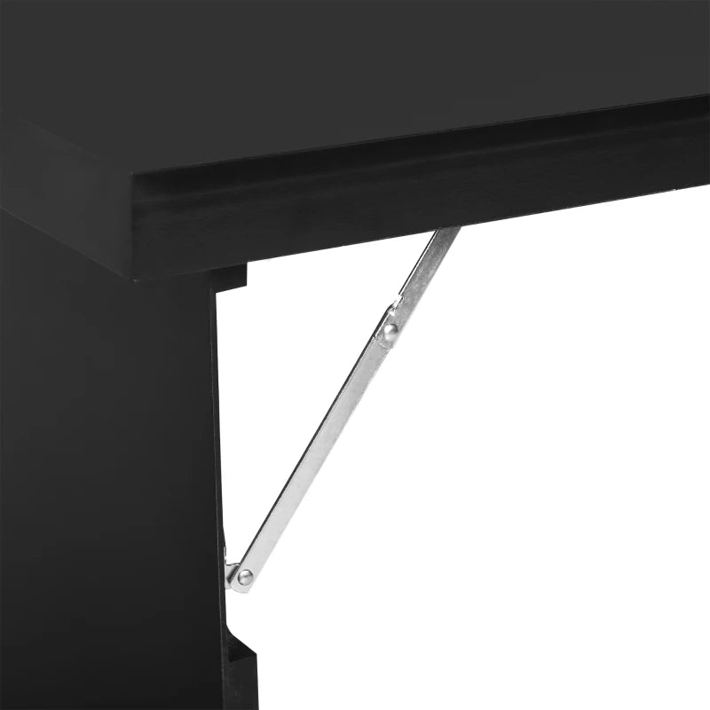 Folding Wall-Mounted Drop-Leaf Table with Chalkboard & Storage Shelf - Multifunctional Floating Desk for Home Office - Black