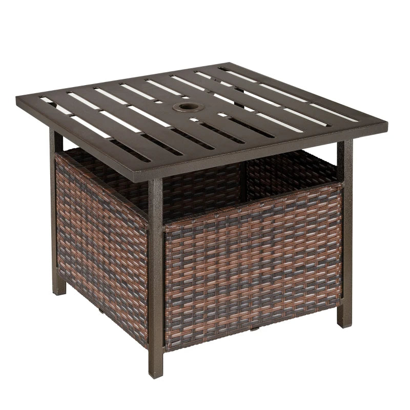 Brown Rattan Wicker Patio Coffee Table with Umbrella Hole for Garden