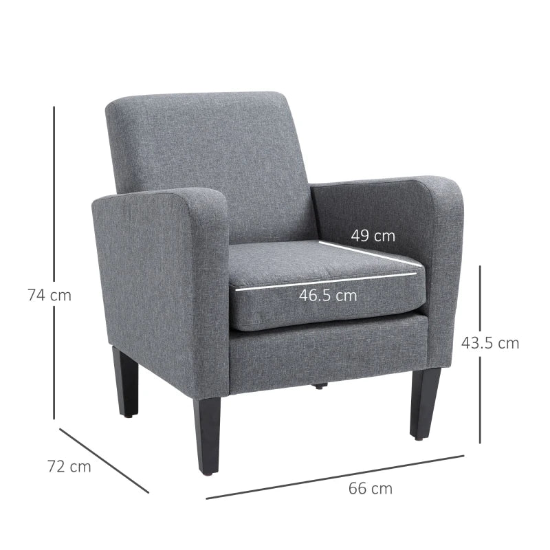 Stylish Grey Accent Chair with Rubber Wood Legs for Living Room and Bedroom