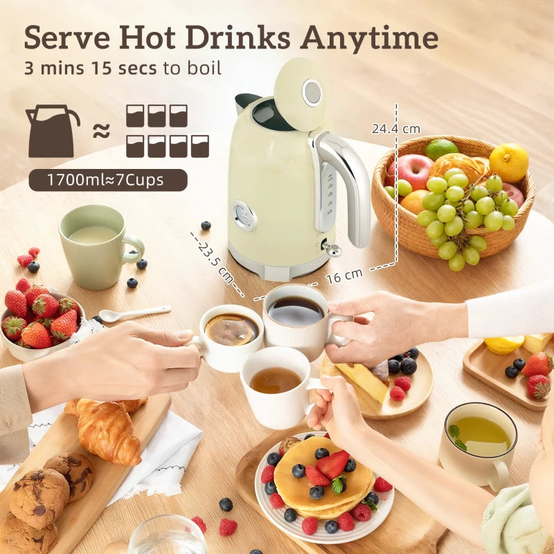 Retro 3000W Cream Kettle and Toaster Set - Stylish Kitchen Appliances for Perfect Breakfasts