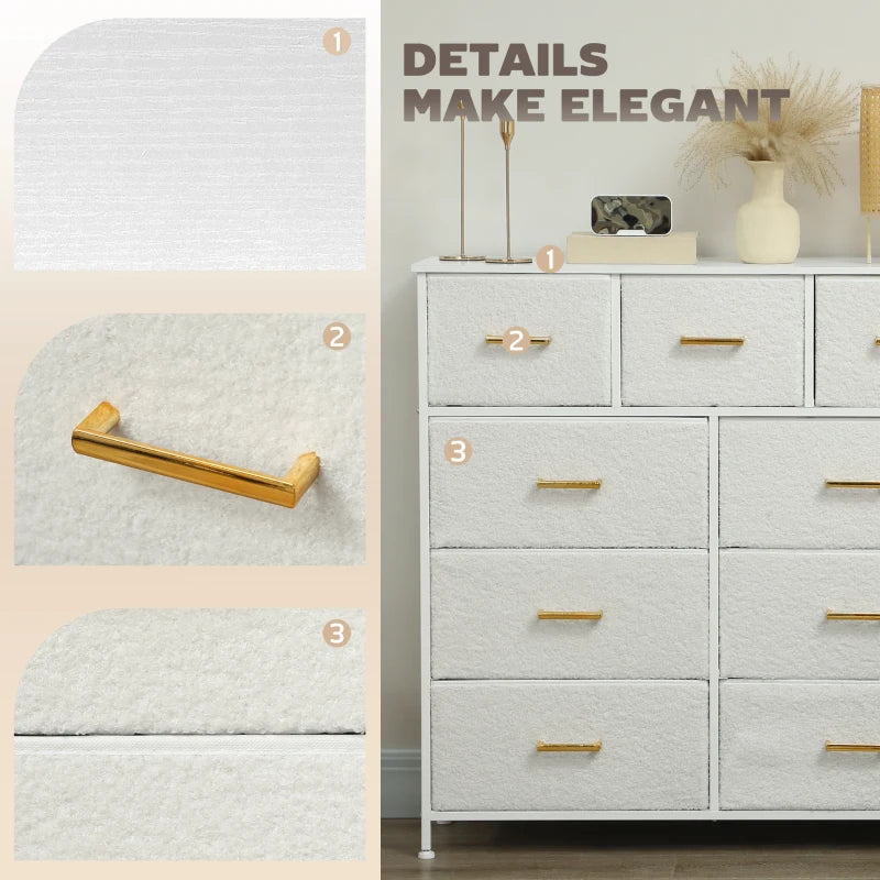 9 Drawer Fabric Storage Organizer with Steel Frame for Bedroom Living Room Hallway Cream White Dresser