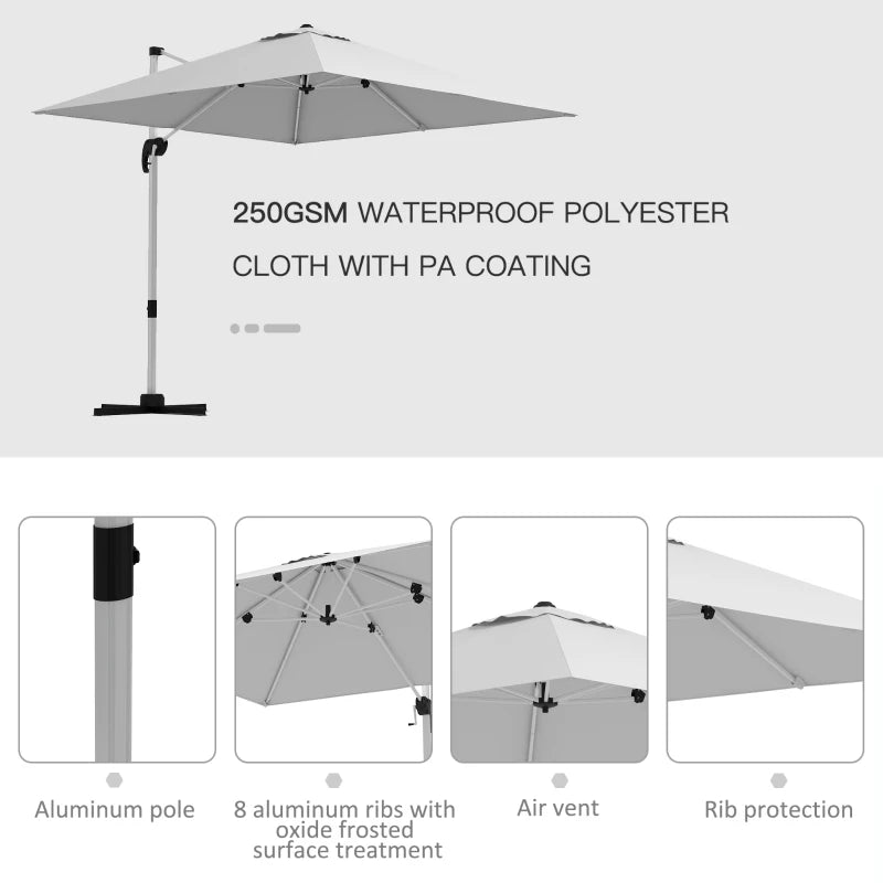 3m x 3m Square Cantilever Parasol with Cross Base - Aluminium Frame