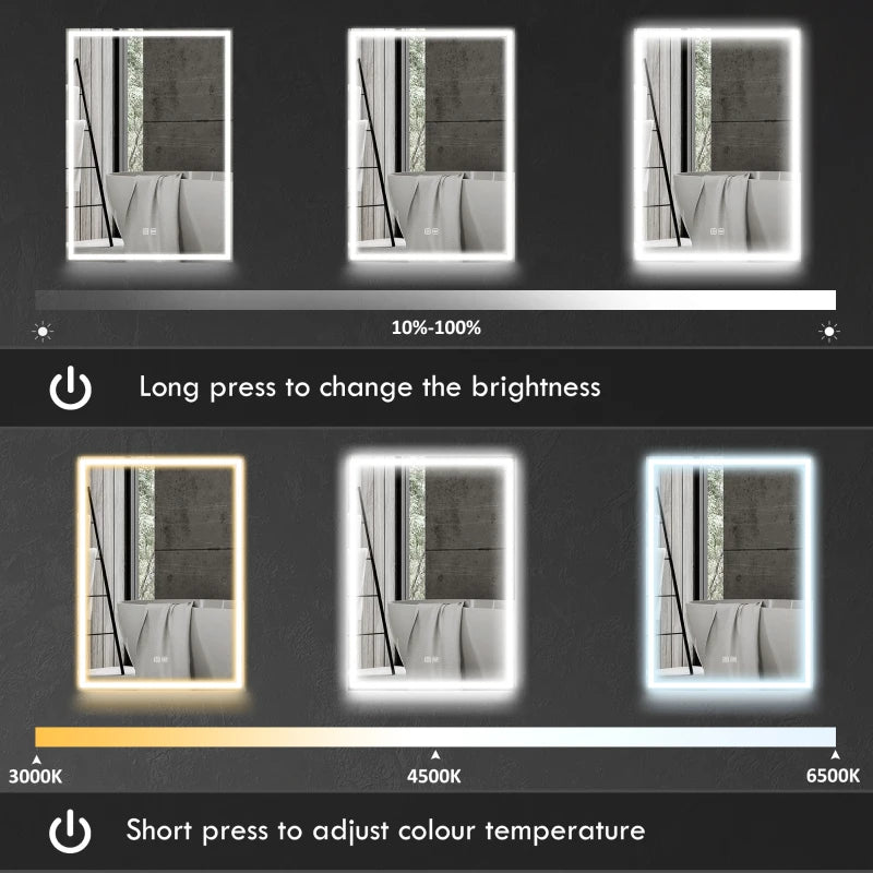 LED Bathroom Mirror Cabinet with Shaver Socket 500 x 700 mm Wall Mounted with Demister Pad Dimmer and 3 Colour Options Black