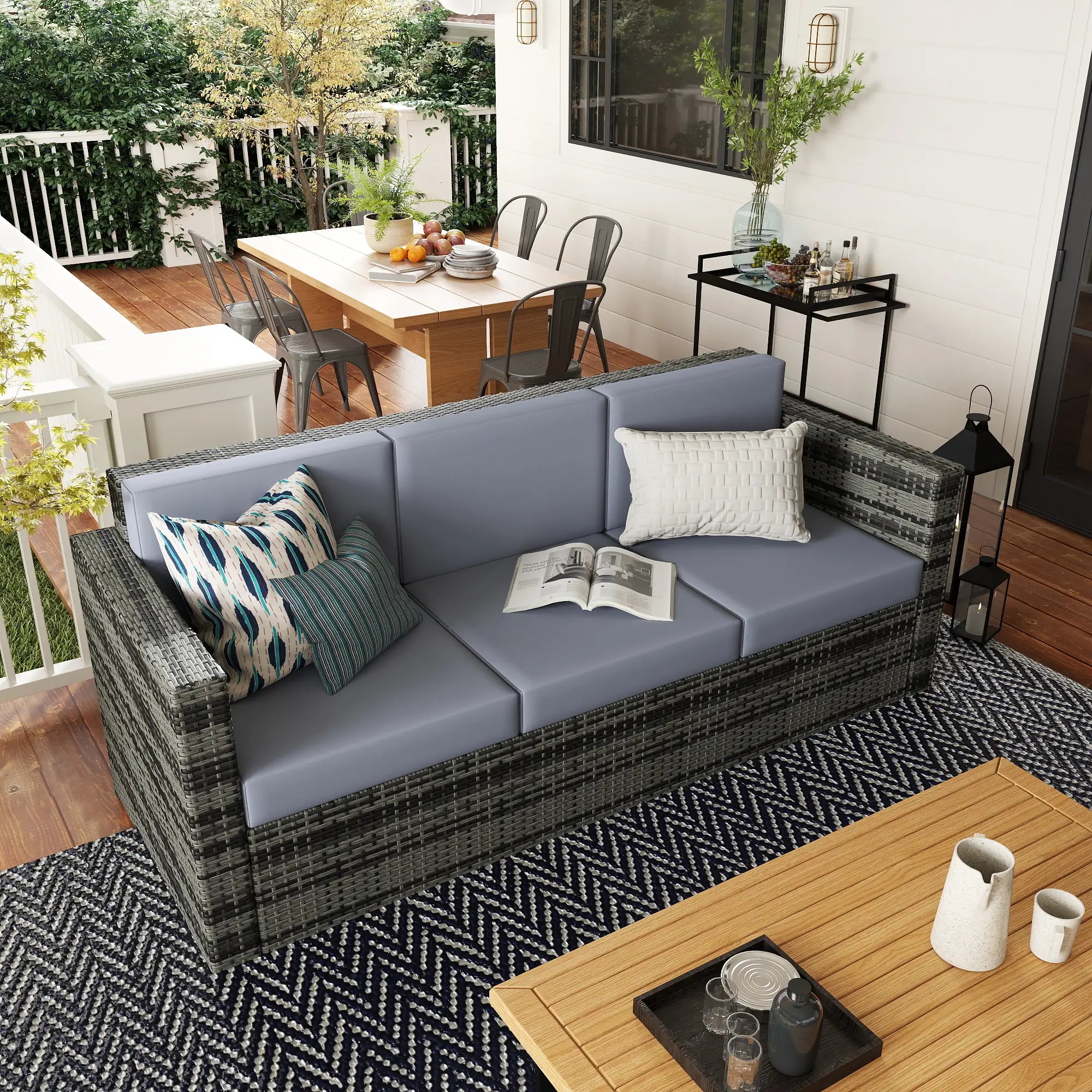 Grey 3-Seater Weather Resistant Rattan Sofa