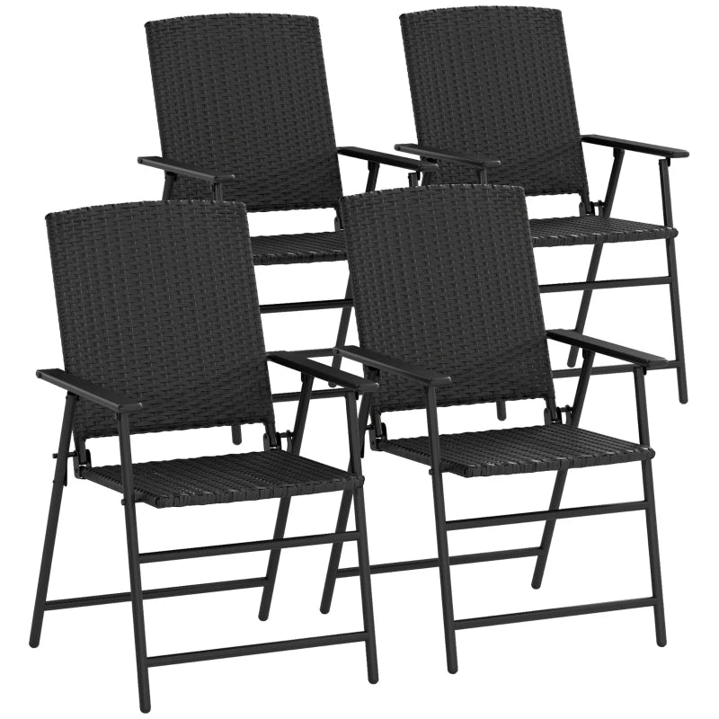 Set of 4 Black Folding Rattan Chairs - Stylish Outdoor Seating for Patio, Garden, and Events
