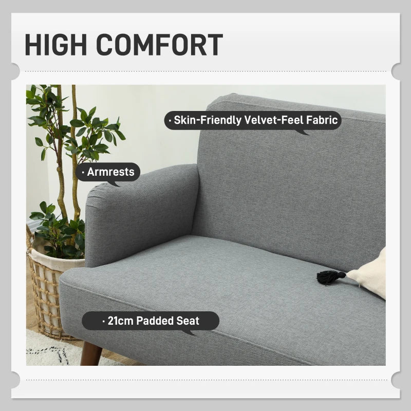 Stylish Grey Velvet 2 Seater Sofa Loveseat with Thick Padding and Wooden Legs for Small Spaces
