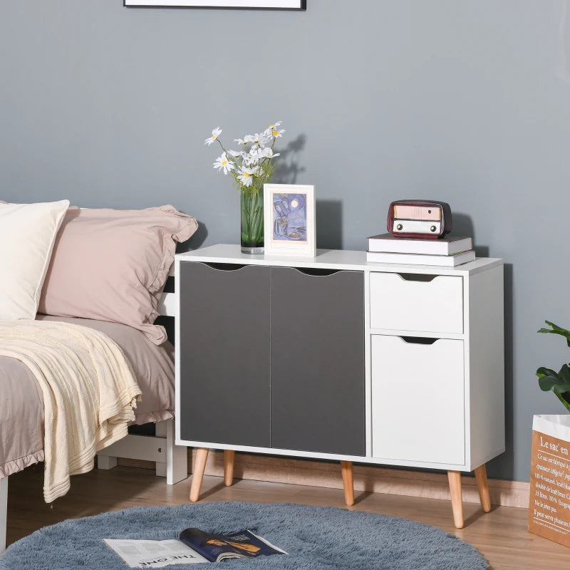Stylish Grey Sideboard Storage Cabinet with Drawer & Solid Wood Legs - Perfect for Bedroom, Living Room & Home Office