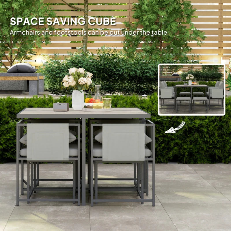 Nine-Piece Grey Steel Frame Garden Dining Set - Outdoor Furniture for Patio and Backyard