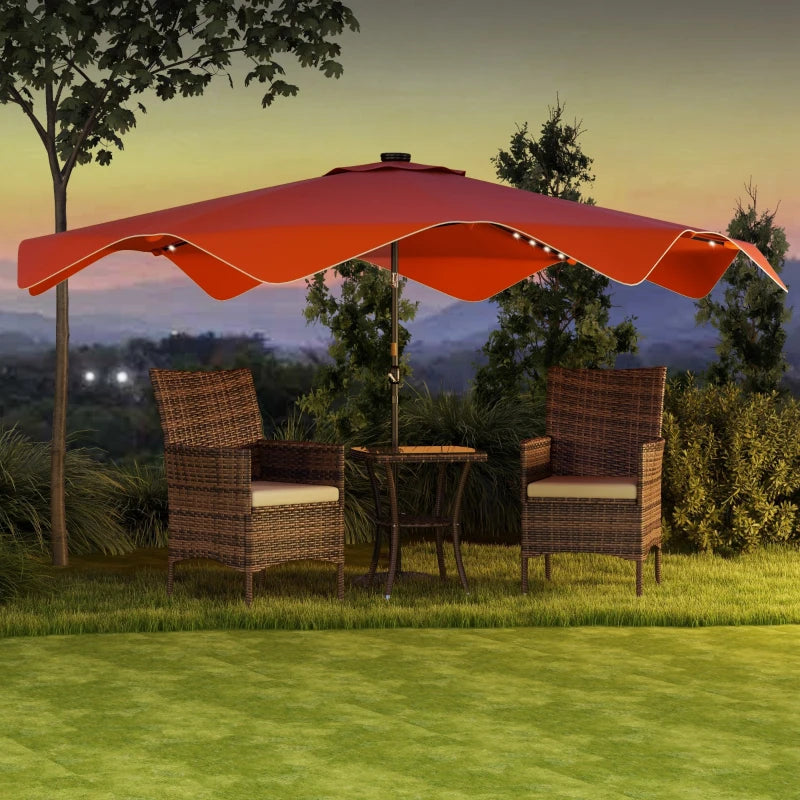 Orange Solar LED Patio Umbrella, Tilt & Crank, 3x3m