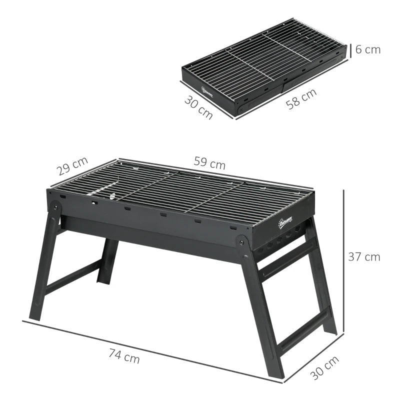 Portable Foldable Charcoal Grill - Compact Black BBQ for Outdoor Cooking and Camping