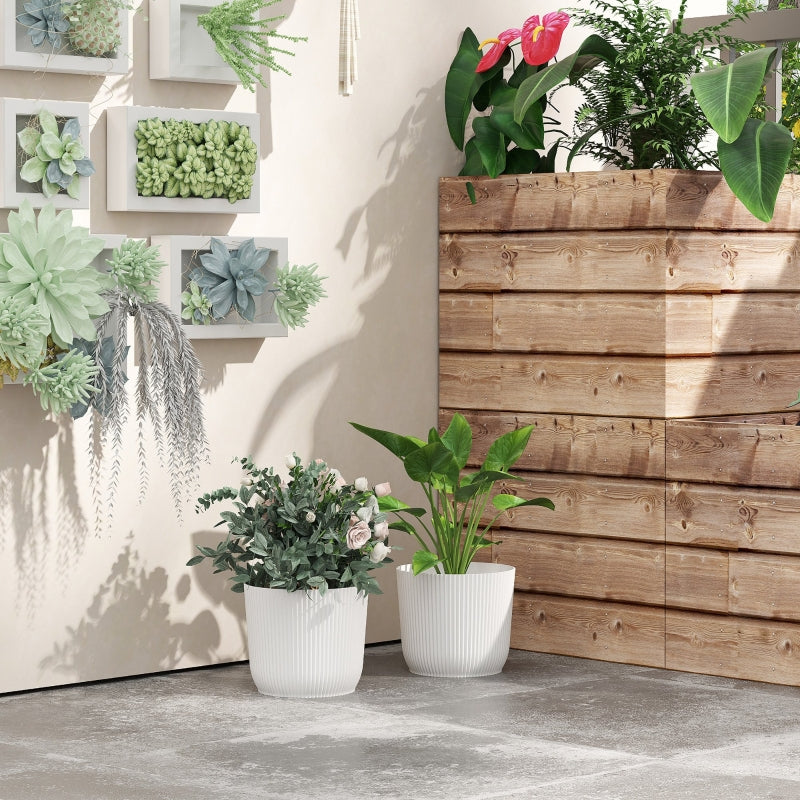 Set of Two 22cm White Planters - Stylish Indoor/Outdoor Flower Pots
