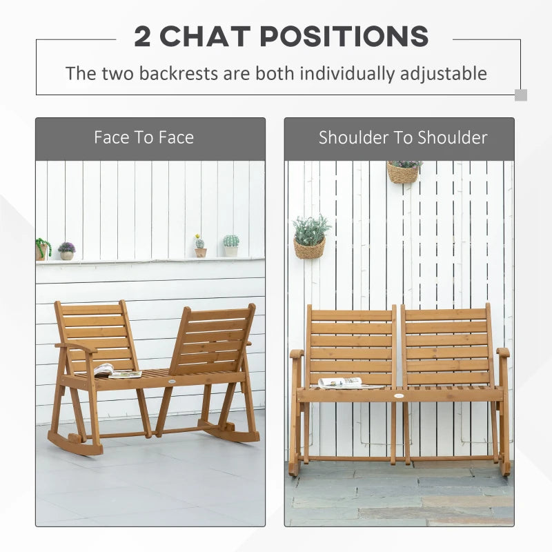 Rustic Wooden Garden Rocking Bench, 2-Seater Loveseat with Adjustable Backrests