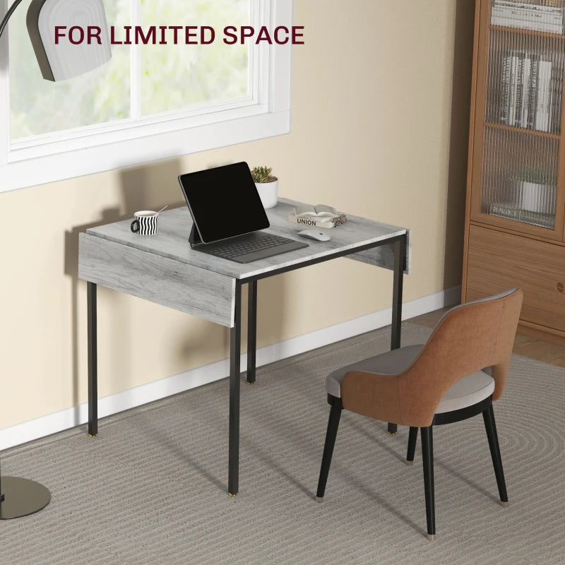 Stylish Grey Four-Person Drop Leaf Dining Table - Space-Saving Design for Modern Homes and Small Dining Areas