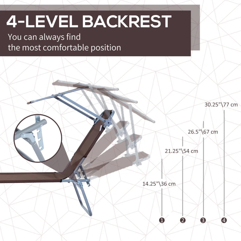 Brown Foldable Sun Lounger Set with Adjustable Backrest and Sun Shade Awning