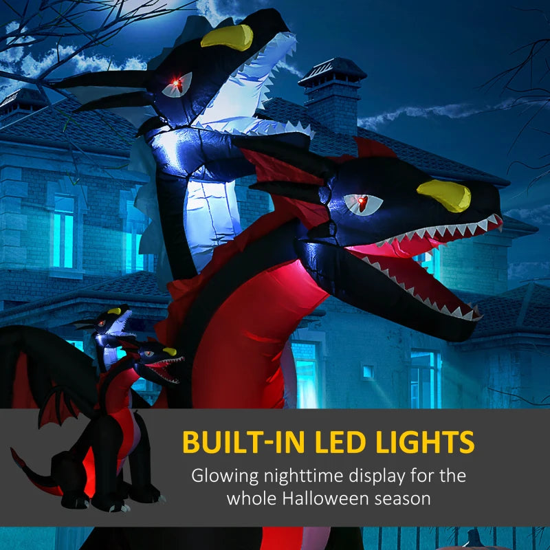 7FT Tall Inflatable Dragon with 2 Heads & LED Lights - Halloween Party Decoration for Indoor & Outdoor Yard