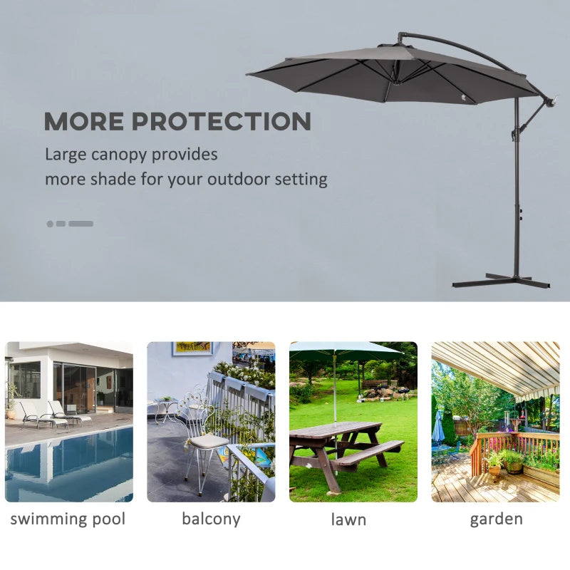 Dark Grey 3M Hanging Cantilever Umbrella Parasol for Patio