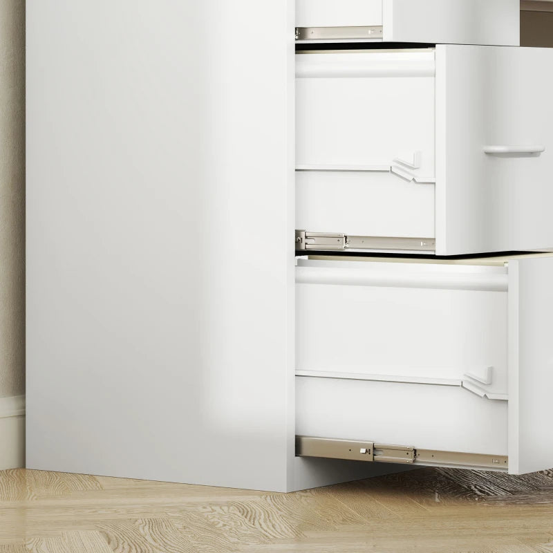 Modern White Four-Drawer Steel Filing Cabinet - Durable Office Storage Solution for Organizing Documents and Files