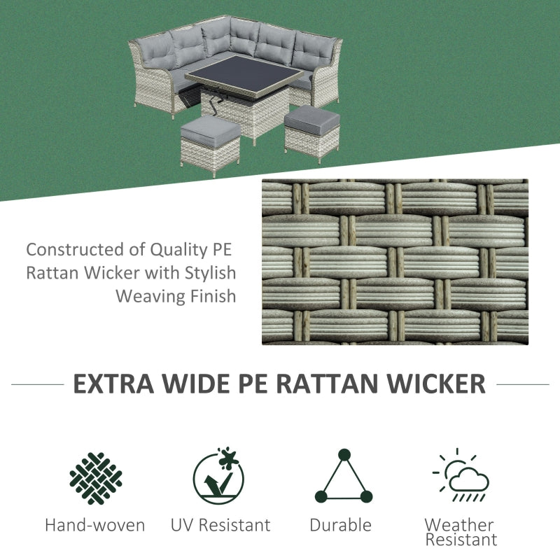 Grey 6-Piece PE Rattan Outdoor Dining and Sofa Sectional Set with Aluminium Frame