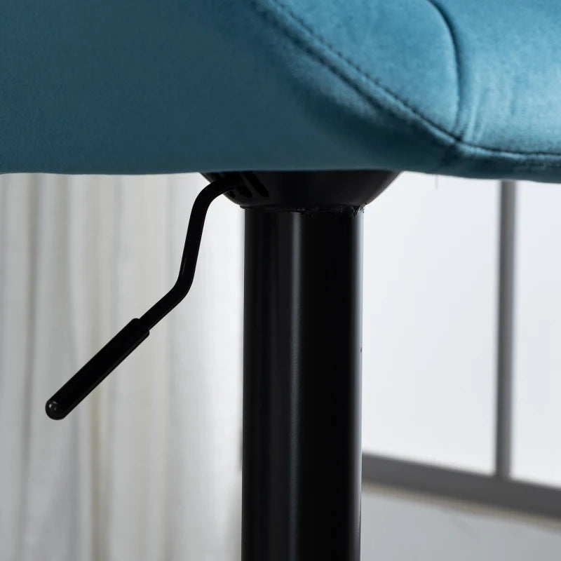 Luxurious Velvet Bar Stools Set of 2 - Adjustable Height Swivel with Metal Frame, Round Base, Blue Triangle Design