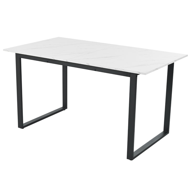 Telescopic Oblong Dining Table - Extendable MDF Marble Top with Iron Legs, 180x80x75 cm, Modern White Design for Dining Room