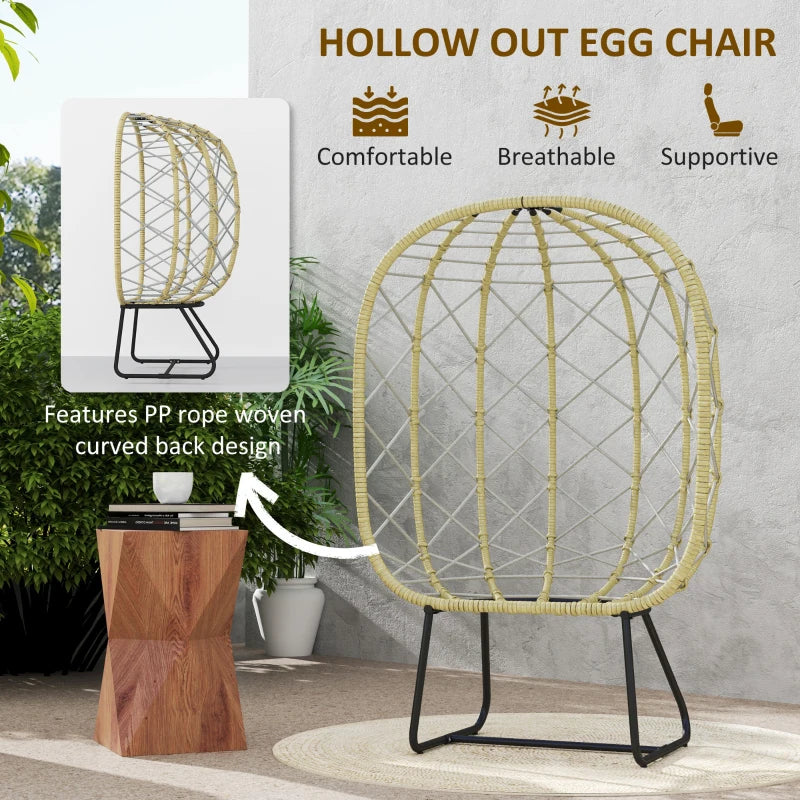 Grey Rattan Egg Chair - Outdoor Indoor Wicker Chair with Thick Cushion & Headrest