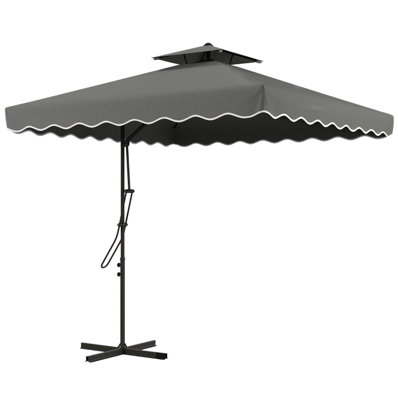 Dark Grey 2.5m Square Double Top Cantilever Garden Parasol with Ruffles