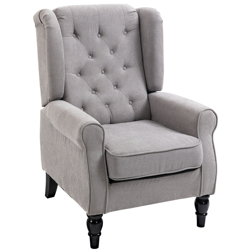 Retro Wingback Accent Chair with Button Tufting and Wooden Frame for Living Room or Bedroom, Grey
