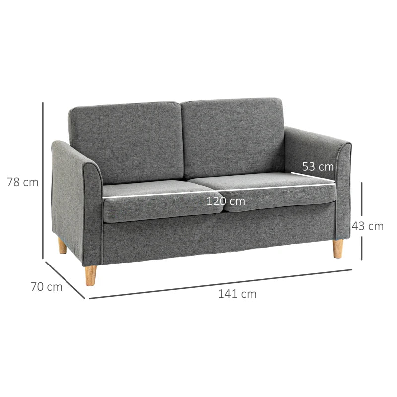 Modern Compact Loveseat Sofa for Living Room with Wooden Legs and Armrests in Grey