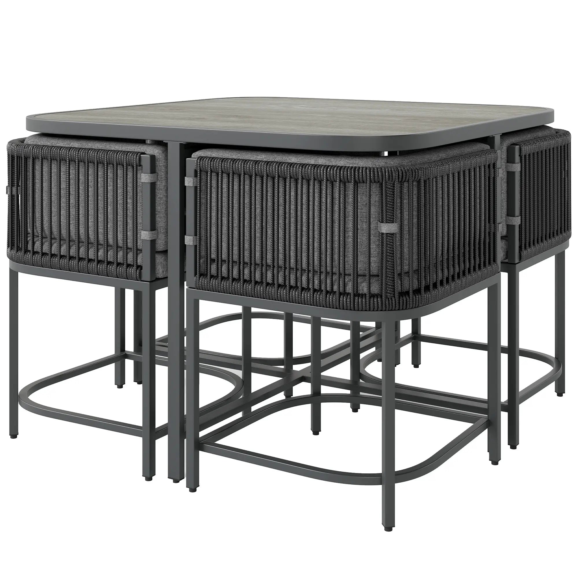 4-Seater Rattan Cubed Garden Furniture Set with Cushions - Charcoal Grey