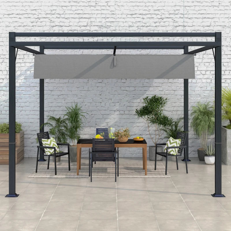 Dark Grey 3x4m Retractable Pergola Shelter for Grill, Patio, Deck