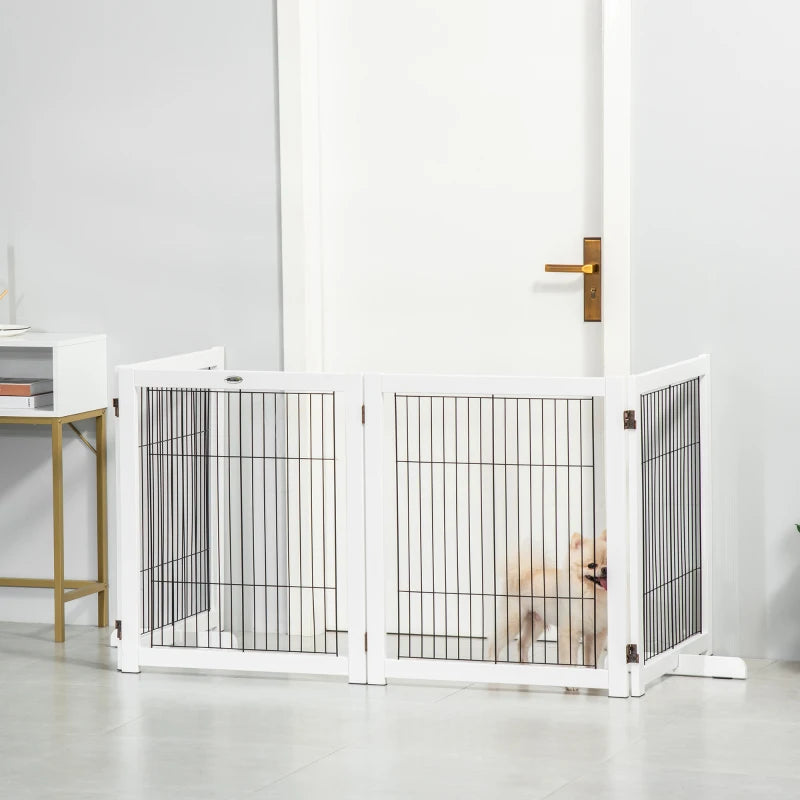 Freestanding Folding 4-Panel Pet Gate - Adjustable Dog Barrier with Support Feet for Puppies and Small Dogs