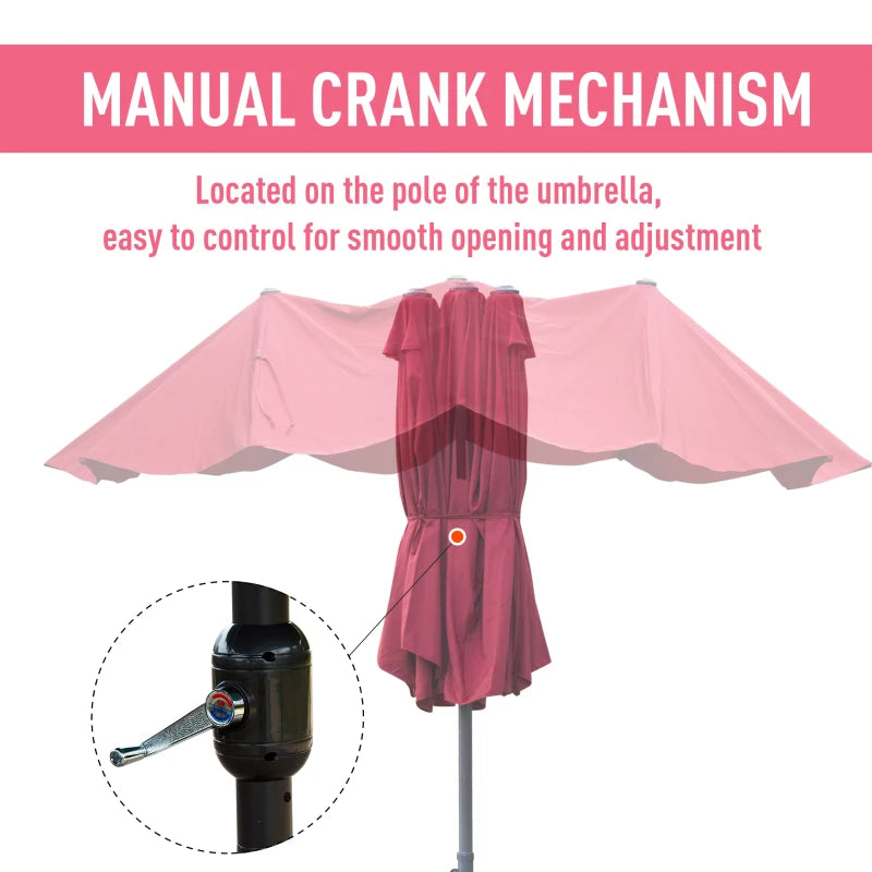 Double-sided Wine Red Sun Umbrella Canopy - 4.6M Crank Shade