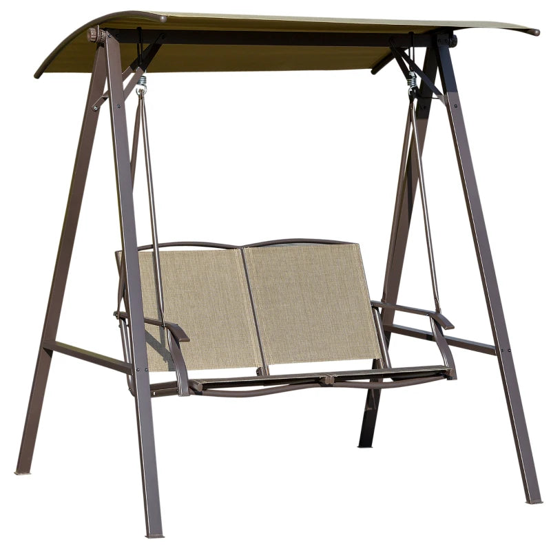 Brown 2 Seater Garden Swing Chair With Metal Frame