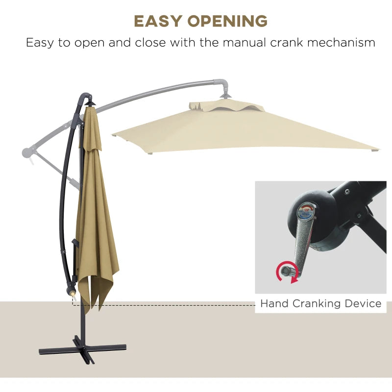 Brown 3m Square Cantilever Parasol with Cross Base