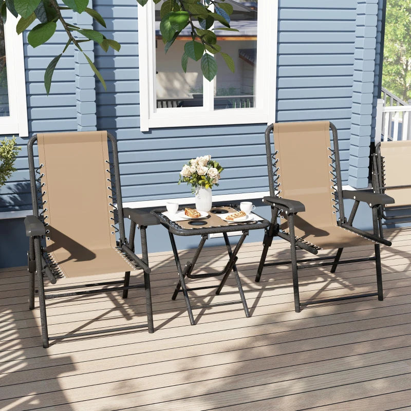 Three-Piece Khaki Garden Table and Chair Set - Outdoor Furniture, Compact Size