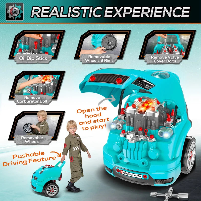 Teal Kids Truck Engine Toy Set with Horn & Light - Fun Car Key Play for Ages 3-5 Years