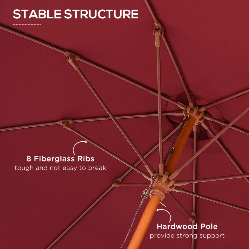 Red 2.5m Round Garden Parasol Umbrella with Wooden Pole