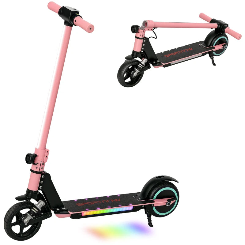 Folding Electric Scooter for Kids with Dual Brakes Front Suspension and LED Lights in Pink