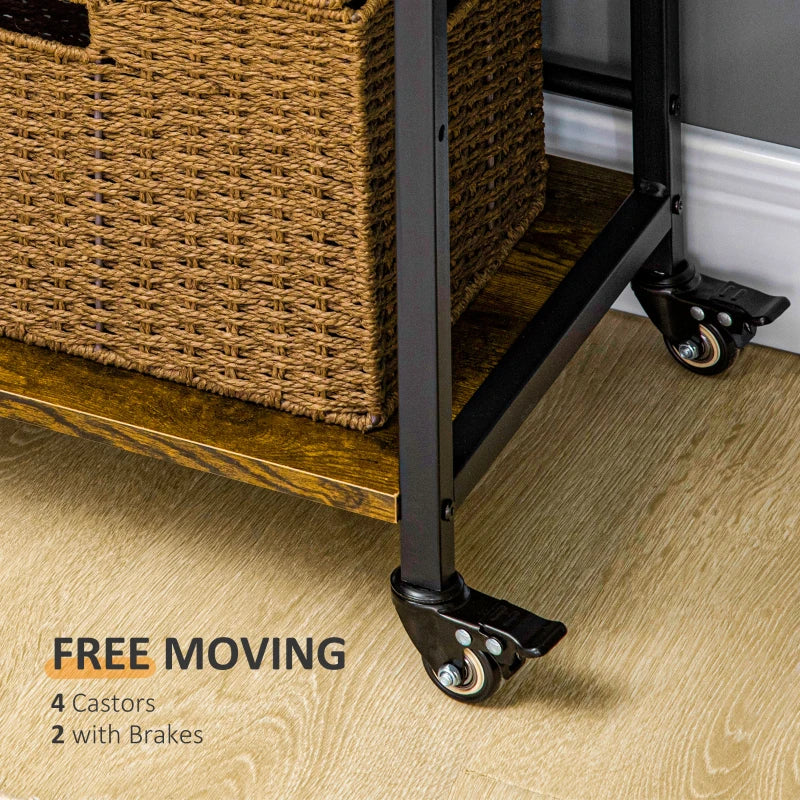 3-Tier Rolling Printer Stand with Adjustable Shelves & Lockable Wheels - Rustic Brown Utility Cart for Home Office