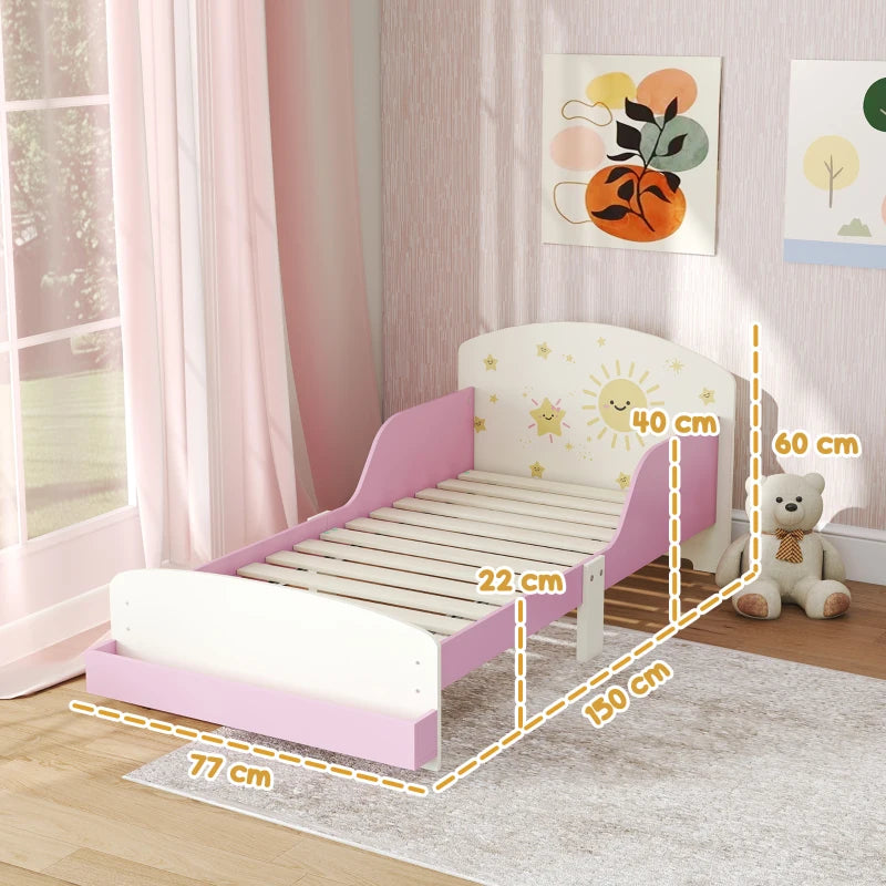Sun Design Toddler Bed with Storage & Guardrails - Fits 140x70cm Mattress, Ideal for Ages 3-8 Years