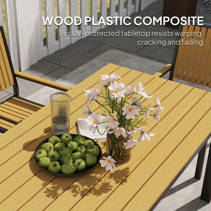 6 Seater Rectangular Garden Dining Set with Stackable Chairs - Aluminium Frame, Wood Plastic Top