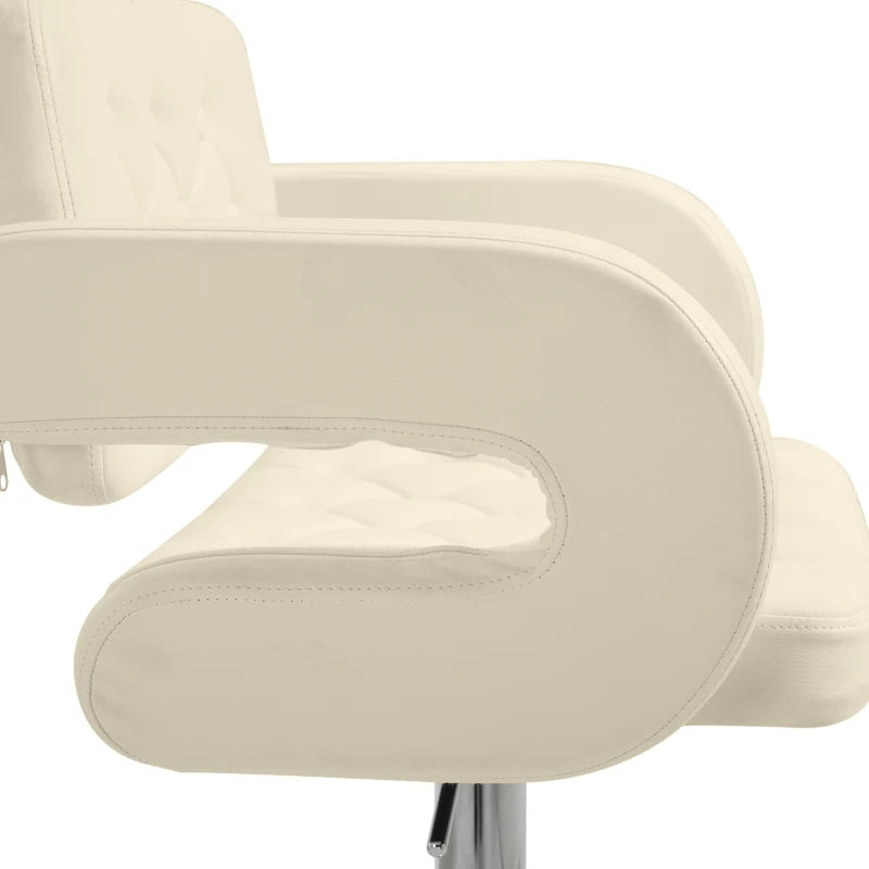Beige PU Leather Swivel Bar Stool - Height Adjustable, Backrest, Armrests & Footrest for Comfort - Modern Design