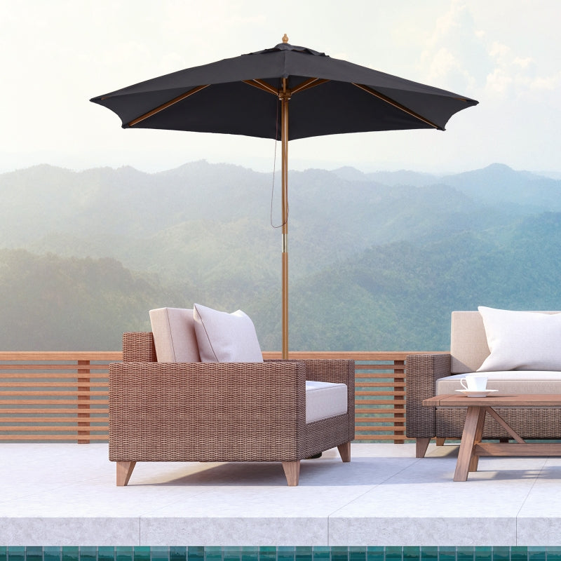 Black 2.5m Wooden Garden Parasol Sun Shade