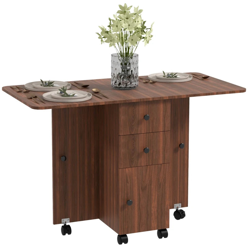 Multi-Storage Drop Leaf Dining Table for Six - Distressed Brown Finish, Space-Saving Design, Perfect for Family Gatherings