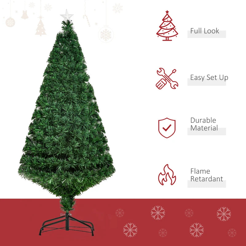 5FT Pre-Lit Fibre Optic Christmas Tree with Multi-Colour Lights & Tree Topper - Perfect Holiday Décor for Xmas