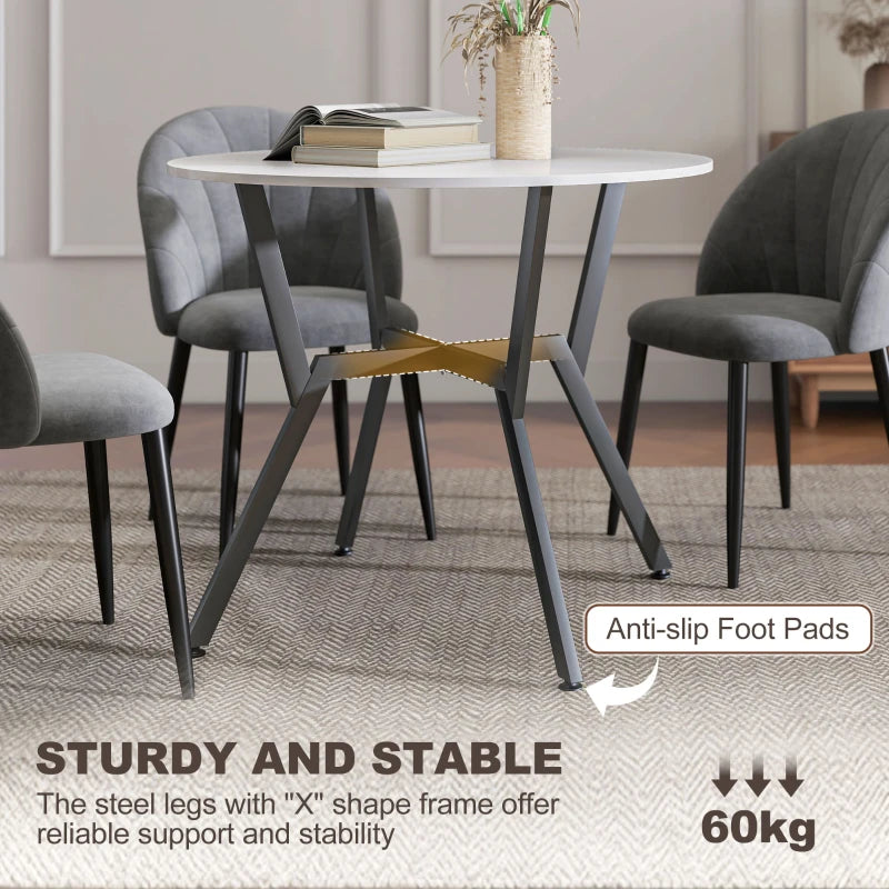 Round High Gloss White Dining Table with Black Legs - 90 x 76 cm Kitchen Table for Living Room & Dining Room